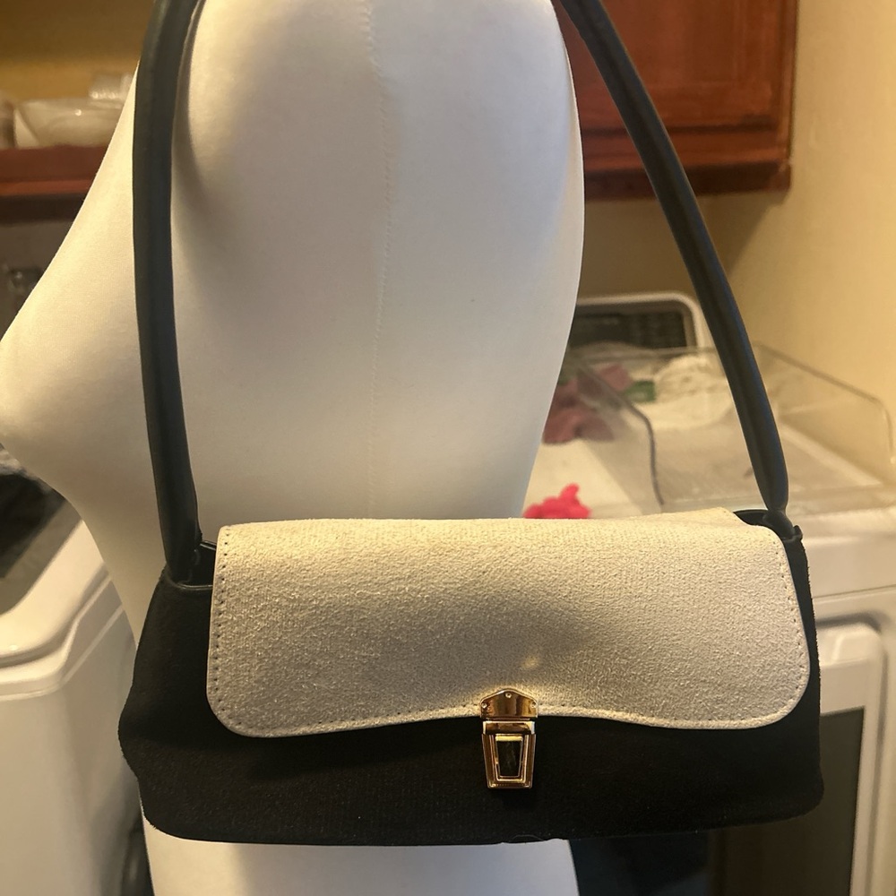 shein shoulder purse black and cream